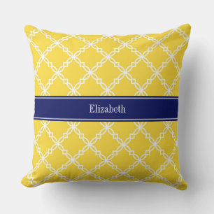 Ananas Vit Fancy Quatrefoil Marin Namn Monogram Kudde