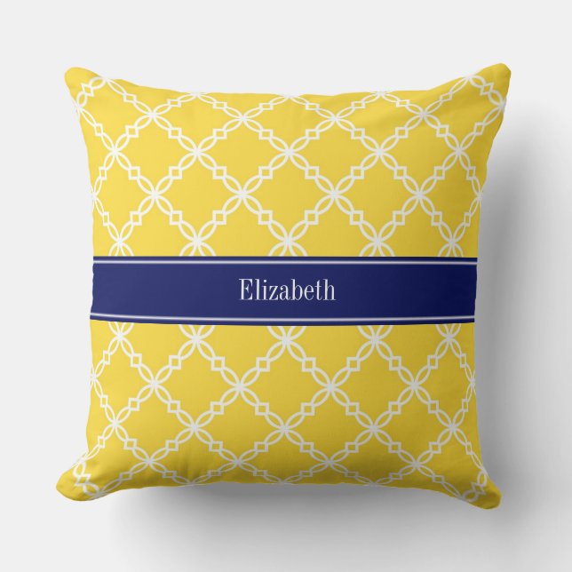 Ananas Vit Fancy Quatrefoil Marin Namn Monogram Kudde (Framsida)
