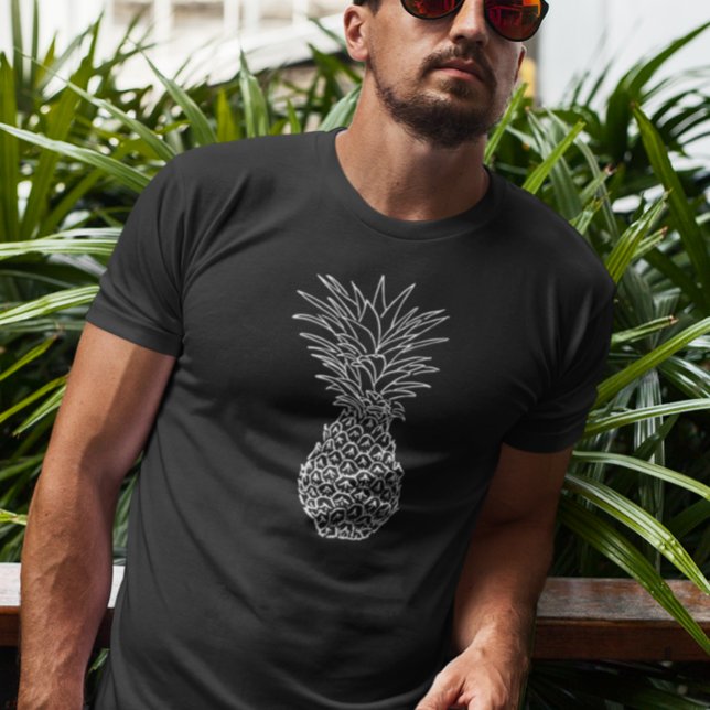 Ananas Vit Kontur Svart Tropisk T Shirt (Skapare uppladdad)
