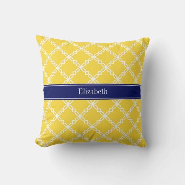 Ananas Whet Finare Quatrefoil Navy Namn Monogram Kudde (Framsida)