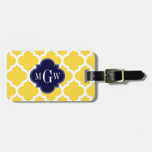 Ananas Wht Moroccan #5 Navy 3 Initial Monogram Bagagebricka