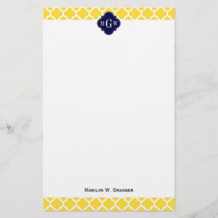 Ananas Wht Moroccan #5 Navy 3 Initial Monogram Brevpapper