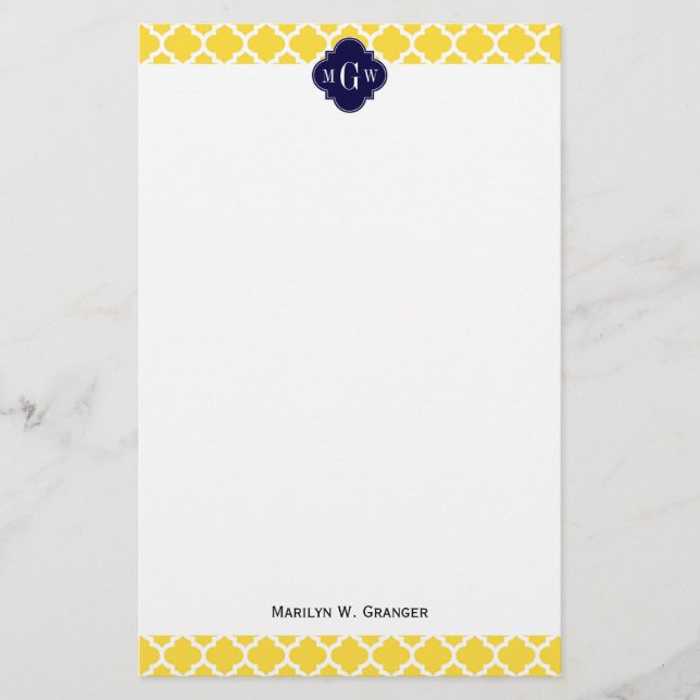 Ananas Wht Moroccan #5 Navy 3 Initial Monogram Brevpapper (Framsida)
