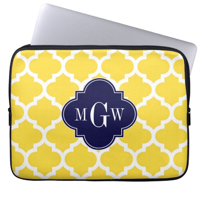 Ananas Wht Moroccan #5 Navy 3 Initial Monogram Laptop Sleeve (Framsidan)