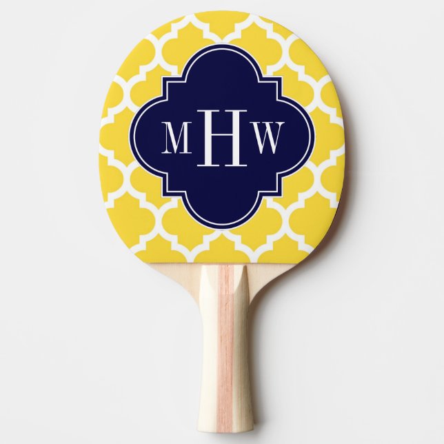 Ananas Wht Moroccan #5 Navy 3 Initial Monogram Pingisracket (Framsidan)