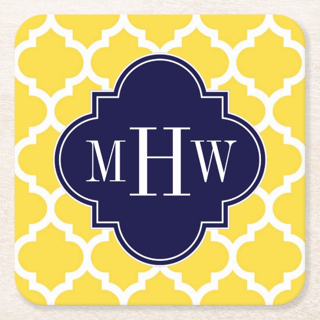 Ananas Wht Moroccan #5 Navy 3 Initial Monogram Underlägg Papper Kvadrat (Framsidan)