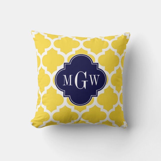 Ananas Wht Moroccan #5 Navy 3 Initial Monogramm Kudde (Framsida)