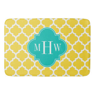 Ananas Wht Moroccan #5 Teal 3 Initial Monogram Badrumsmatta