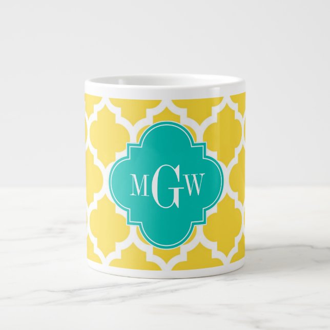 Ananas Wht Moroccan #5 Teal 3 Initial Monogram Jumbo Mugg (Framsidan)
