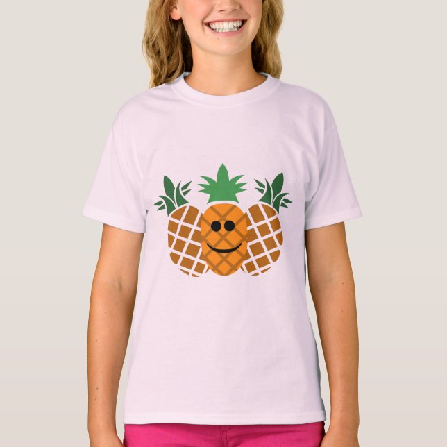 Ananasdesign för lycklig - flickors grundläggande  t shirt (Framsida)