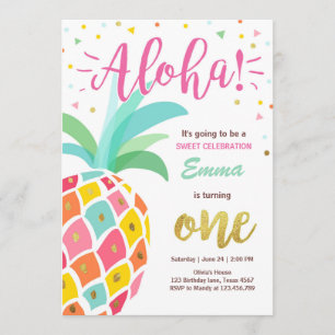 Ananasfödelsedaginbjudan tropiska Luau Hawaii Inbjudningar