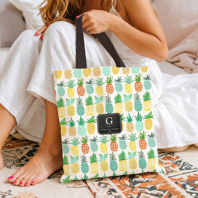 Ananasmonogram Sommarmönster Frukt Toteväska Tygkasse (Pineapple Monogram Summer Fruit Pattern Tote bag)