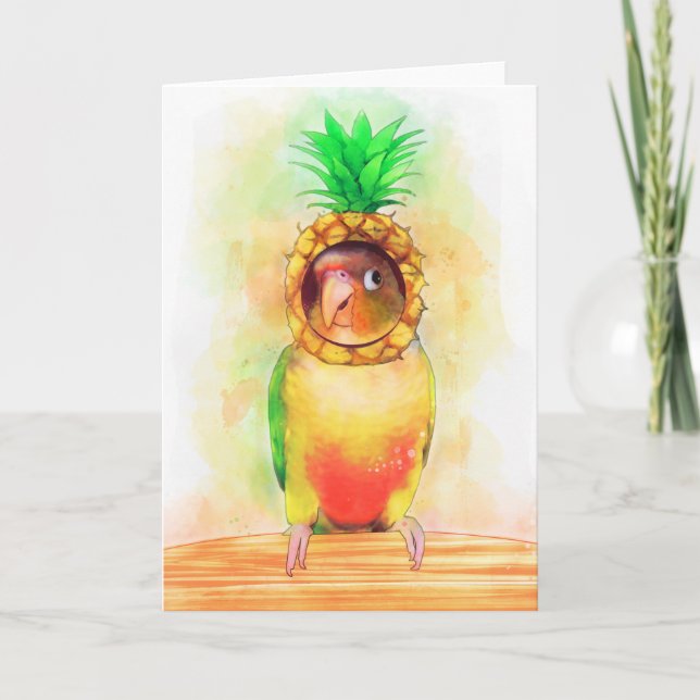 Ananasparrot med anananashatt helgkort (Framsida)