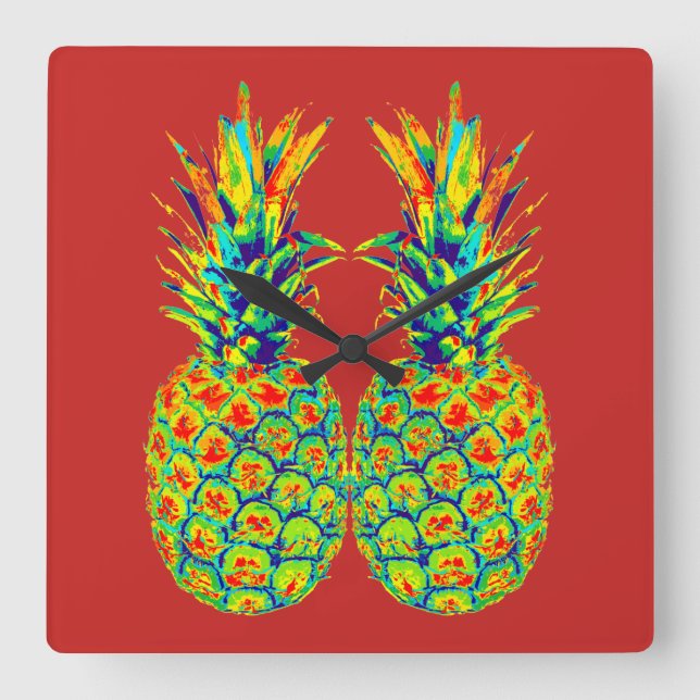 Ananaspop Art Fyrkantig Klocka (Framsida)