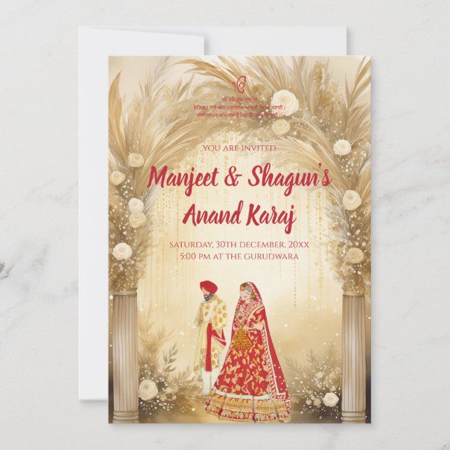 Anand Karaj-inbjudningar Digitala Sikh-bröllopskor Inbjudningar (Framsida)