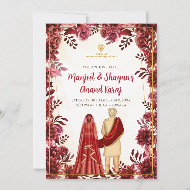Anand Karaj-inbjudningar Digitala Sikh-bröllopskor Inbjudningar (Framsida)