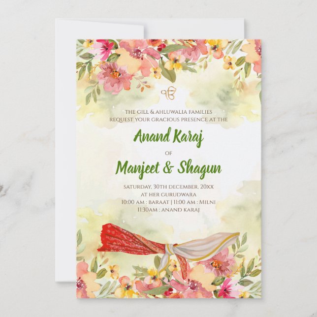 Anand Karaj-inbjudningar & Sikh bröllopskort Inbjudningar (Framsida)