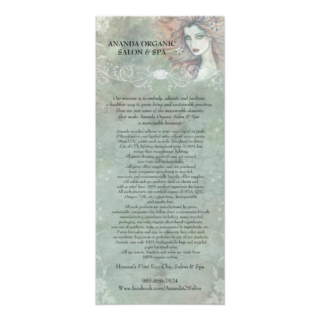 Ananda Organic Salon and Spa-hyllkort Reklamkort (Framsidan)
