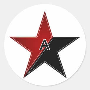 Anarchist röd/svart stjärna runt klistermärke