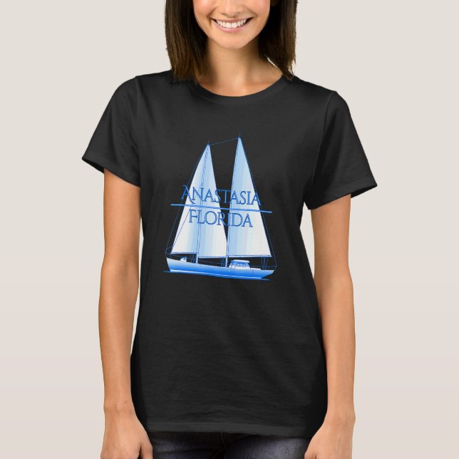 Anastasia Island Florida Coastal Nautical Sailing T Shirt (Framsida)