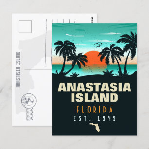 Anastasia Island Florida Retro Sunset Souvenirs Vykort