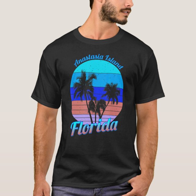 Anastasia Island Florida Retro Tropical Handflatan T Shirt (Framsida)