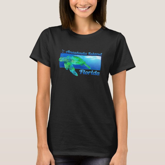 Anastasia Island Florida Swimming Sea Turtle T Shirt (Framsida)