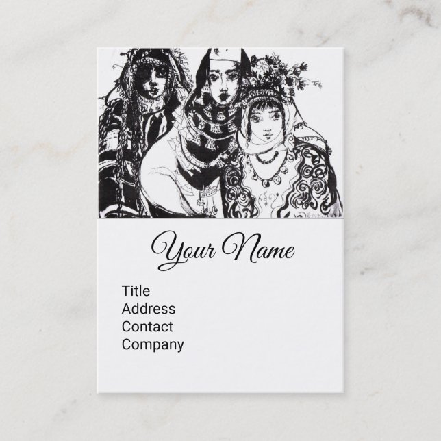 ANATOLIAN GIRLS Black Whiye Ethnic Mode Teckning Visitkort (Framsida)