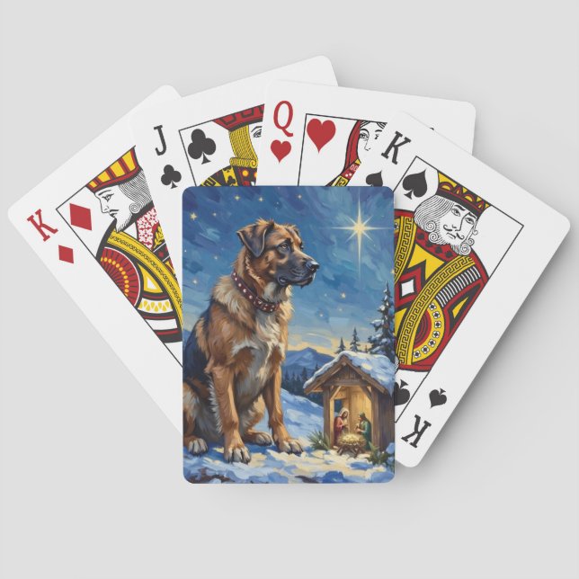 Anatolian Shepherd Dog vakande över julkrubba Casinokort (Baksidan)