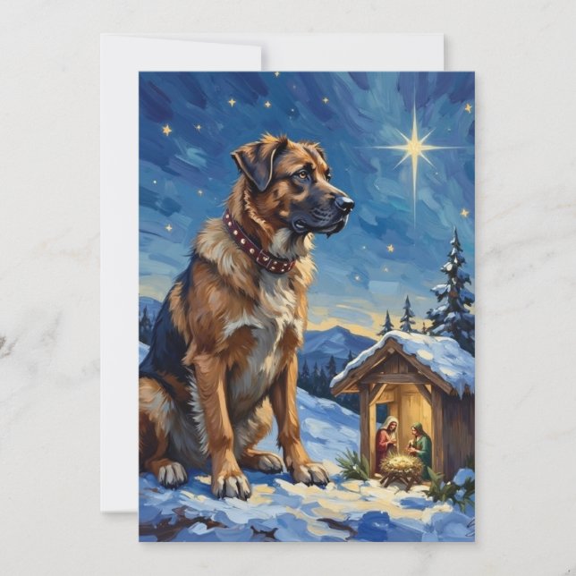 Anatolian Shepherd Dog vakande över julkrubba Julkort (Framsida)