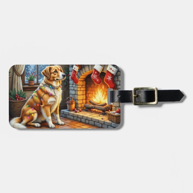 Anatolian Shepherd Fireplace with Christmas Lights Bagagebricka (Horisontell Framsida)