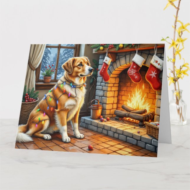 Anatolian Shepherd Fireplace with Christmas Lights Kort (Gul blomma)