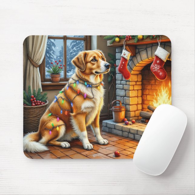 Anatolian Shepherd Fireplace with Christmas Lights Musmatta (Med mus)