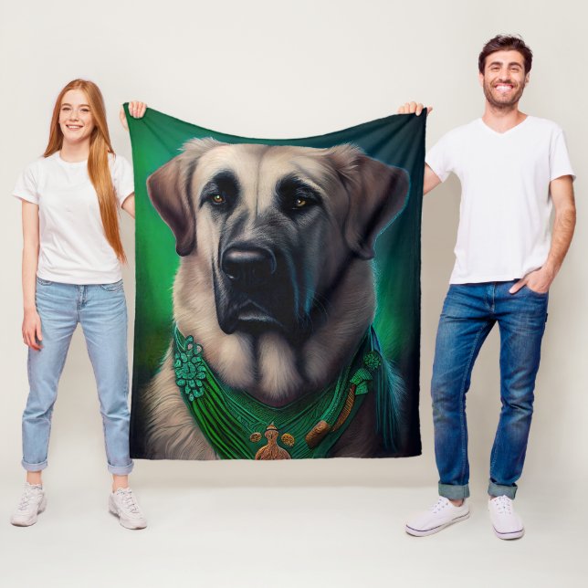 Anatolian Shepherd hund i St. Patrick Dress Fleecefilt (På plats)