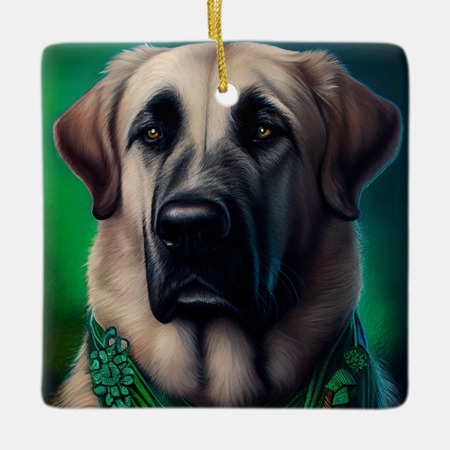 Anatolian Shepherd hund i St. Patrick Dress Julgransprydnad Keramik (Framsida)