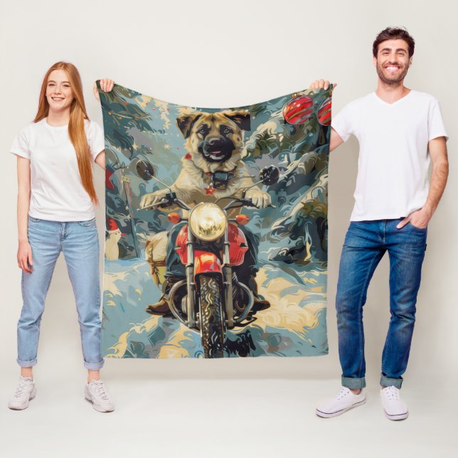 Anatolian Shepherd Hund Riding Motorcle jul Fleecefilt (På plats)