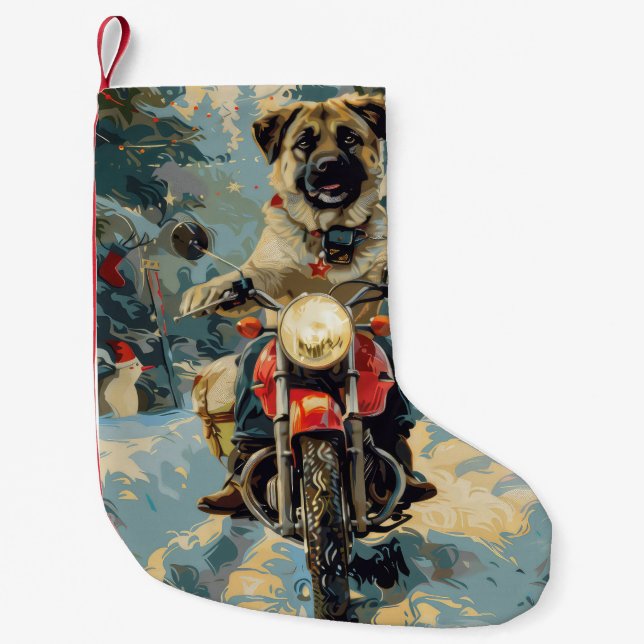 Anatolian Shepherd Hund Riding Motorcle jul Liten Julstrumpa (Framsidan)