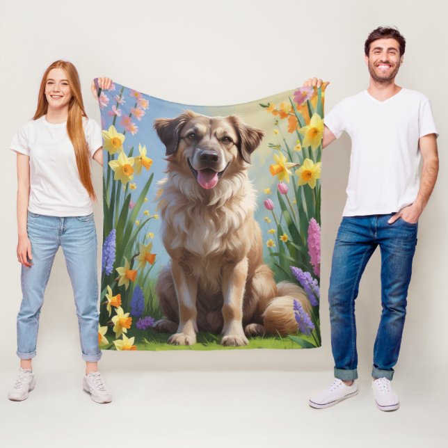 Anatolian Shepherd Hund Vårblommor Målning Fleecefilt (På plats)