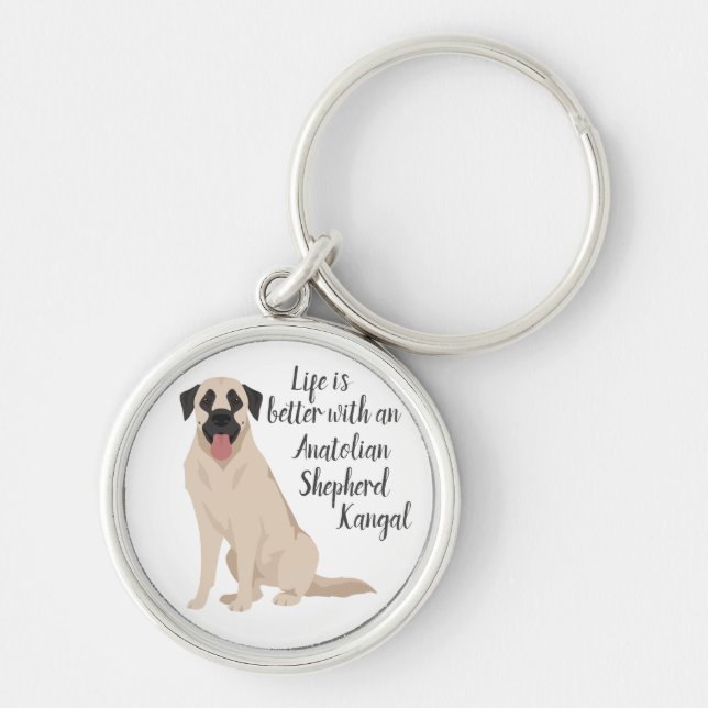 Anatolian Shepherd Kangal hund Rund Silverfärgad Nyckelring (Framsidan)