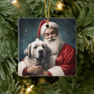 Anatolian Shepherd med Jultomten-jul Julgransprydnad Keramik