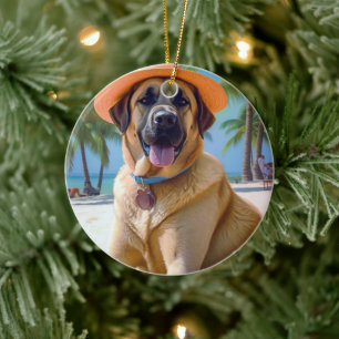 Anatolian Shepherd på Beach, sommargåva från hund Julgransprydnad Keramik