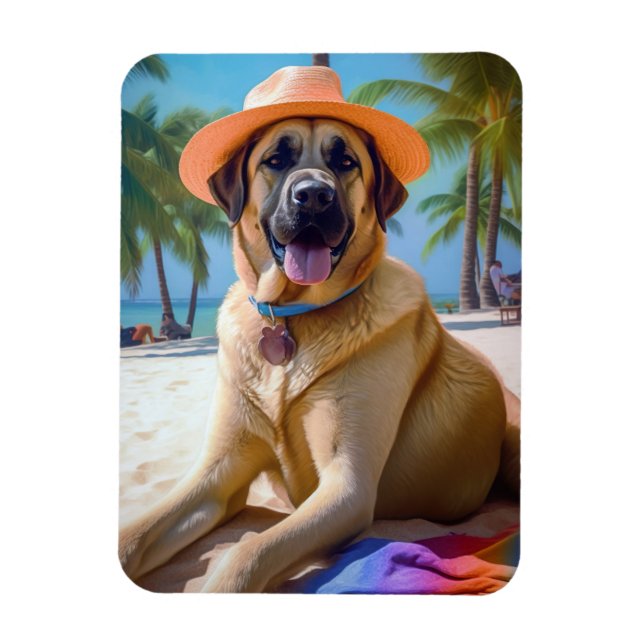 Anatolian Shepherd på Beach, sommargåva från hund  Magnet (Vertikal)