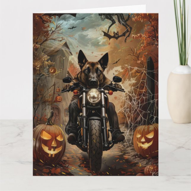 Anatolian Shepherd Riding Motorcycle Halloween Kort (Framsida)