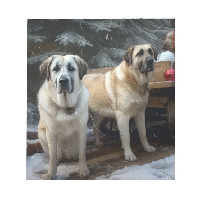 Anatolian Shepherd Snowy Sleigh-juldekretet Anteckningsblock (Framsida)