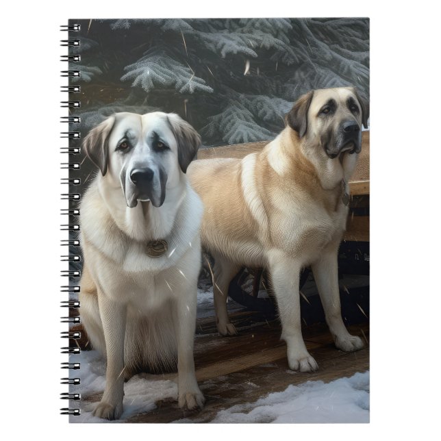 Anatolian Shepherd Snowy Sleigh-juldekretet Anteckningsbok (Framsidan)