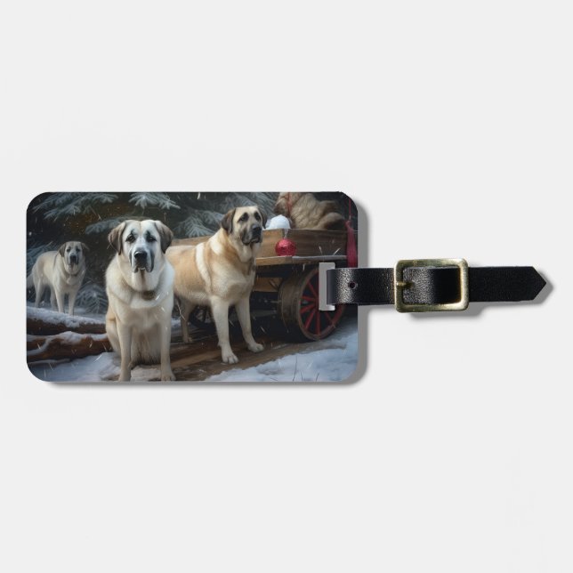 Anatolian Shepherd Snowy Sleigh-juldekretet Bagagebricka (Horisontell Framsida)