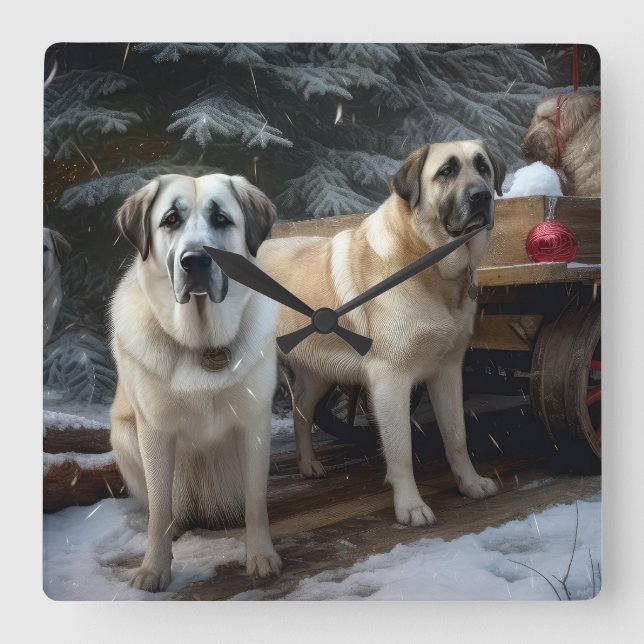 Anatolian Shepherd Snowy Sleigh-juldekretet Fyrkantig Klocka (Framsida)