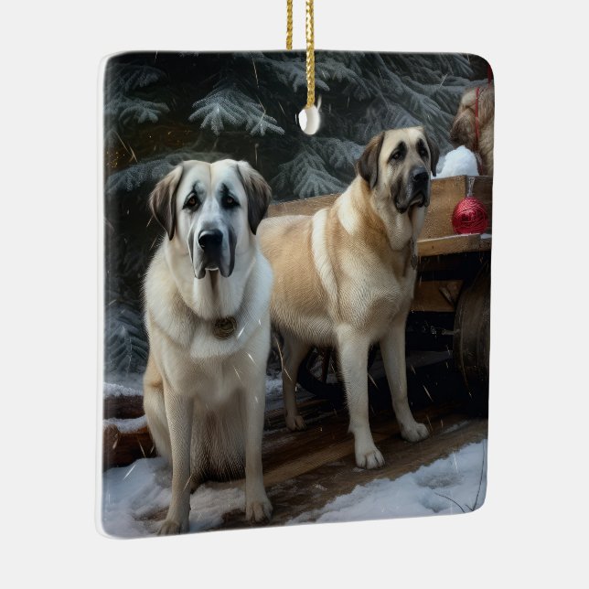 Anatolian Shepherd Snowy Sleigh-juldekretet Julgransprydnad Keramik (Höger)