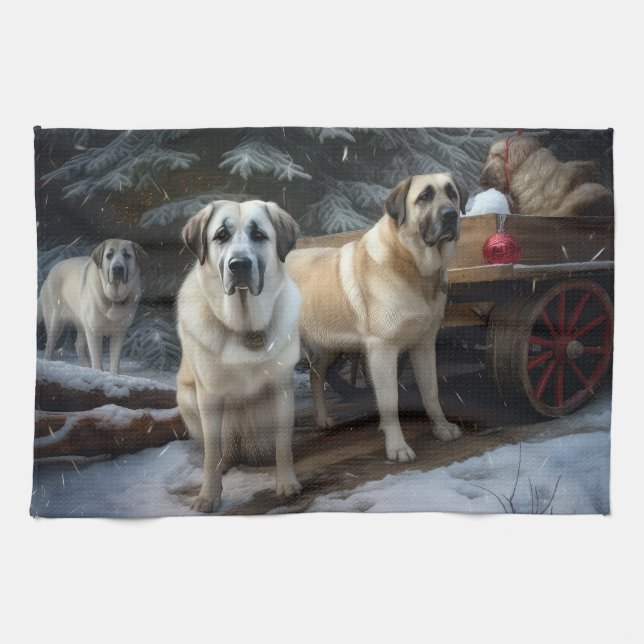 Anatolian Shepherd Snowy Sleigh-juldekretet Kökshandduk (Horisontell)