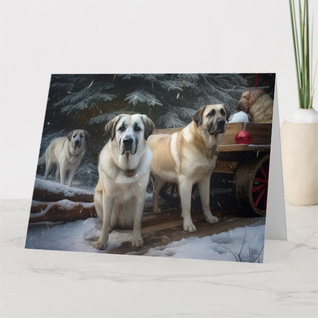 Anatolian Shepherd Snowy Sleigh-juldekretet Kort (Framsida)